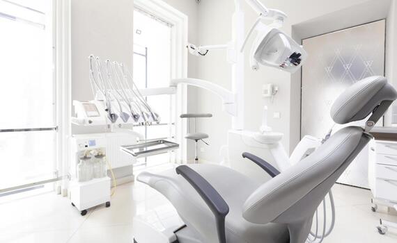 Modern dental chair and professional equipment
