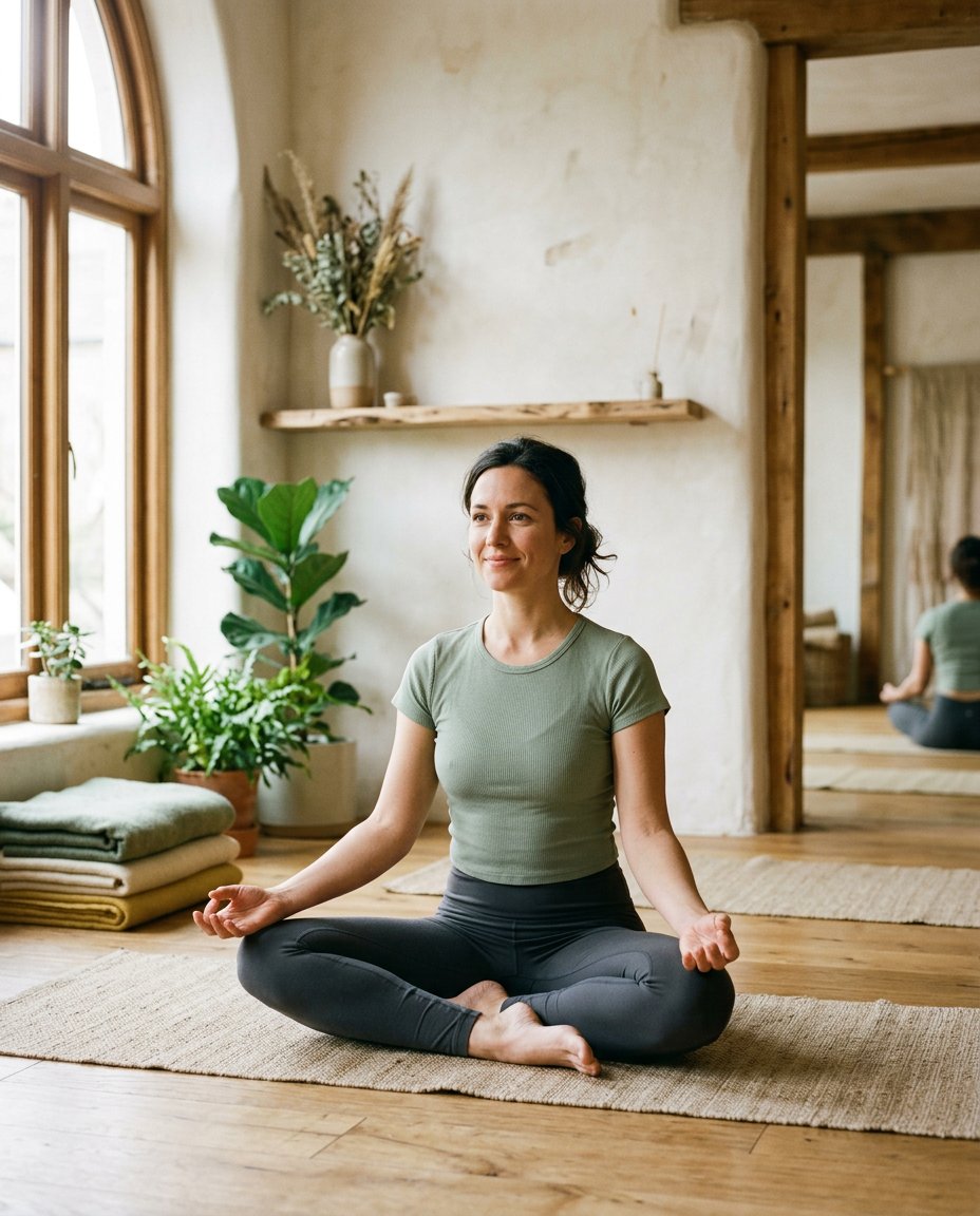 A beginner practicing a seated yoga posture