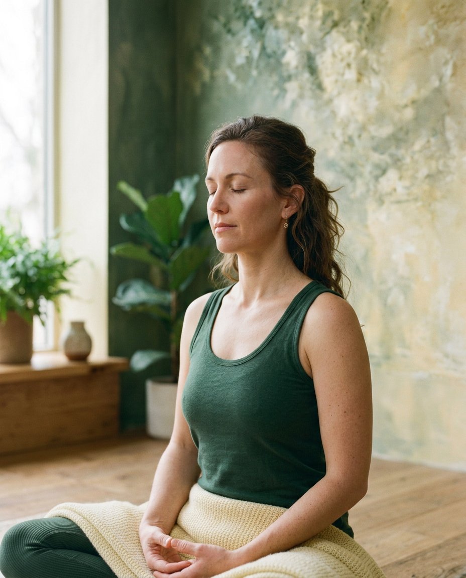 A student sitting quietly in meditation in the Eila studio