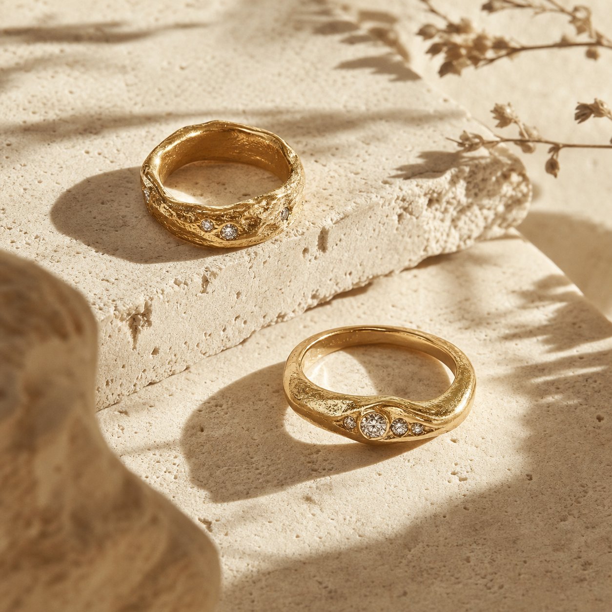 Gold rings on stone