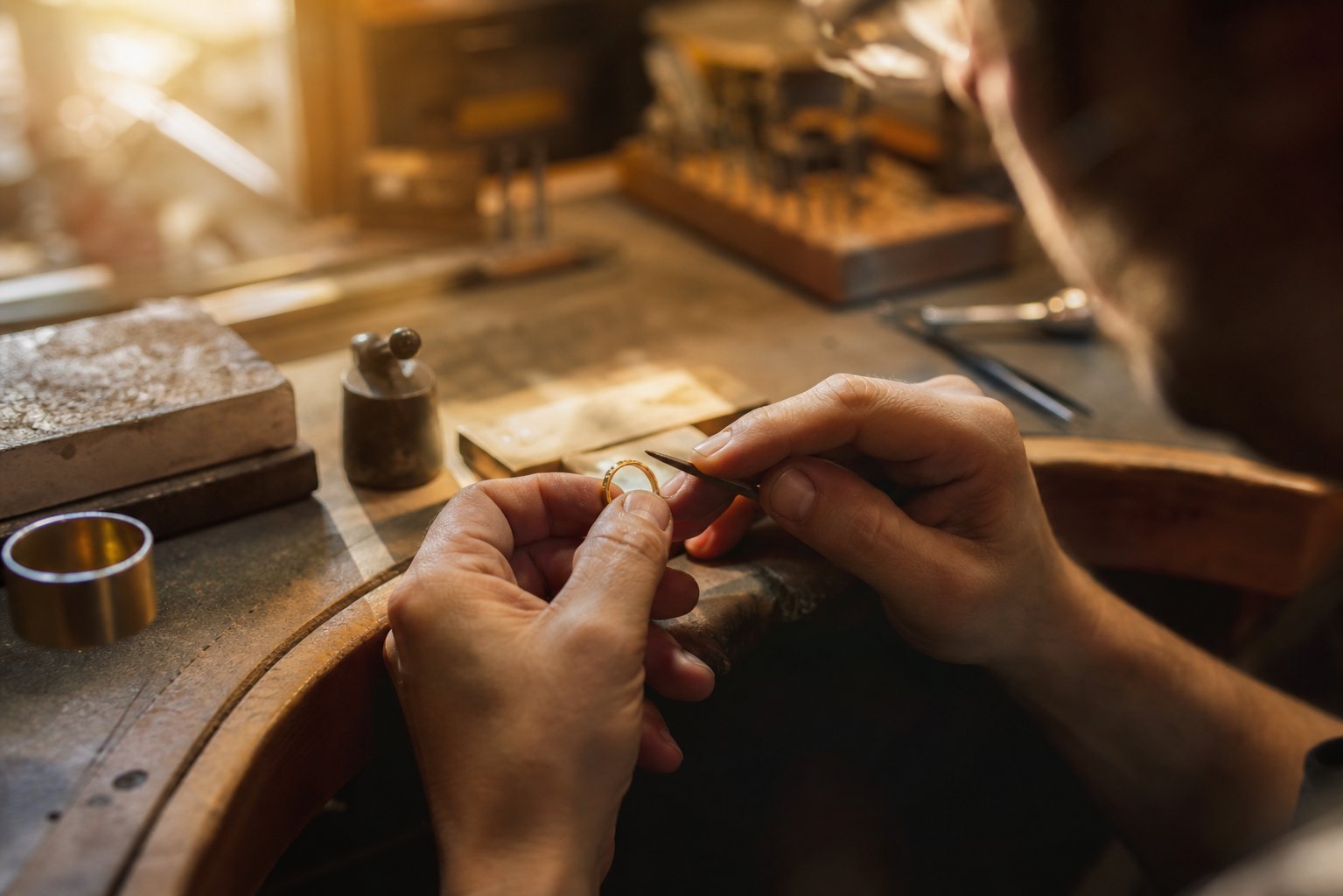 Jeweler shaping a gold ring by hand