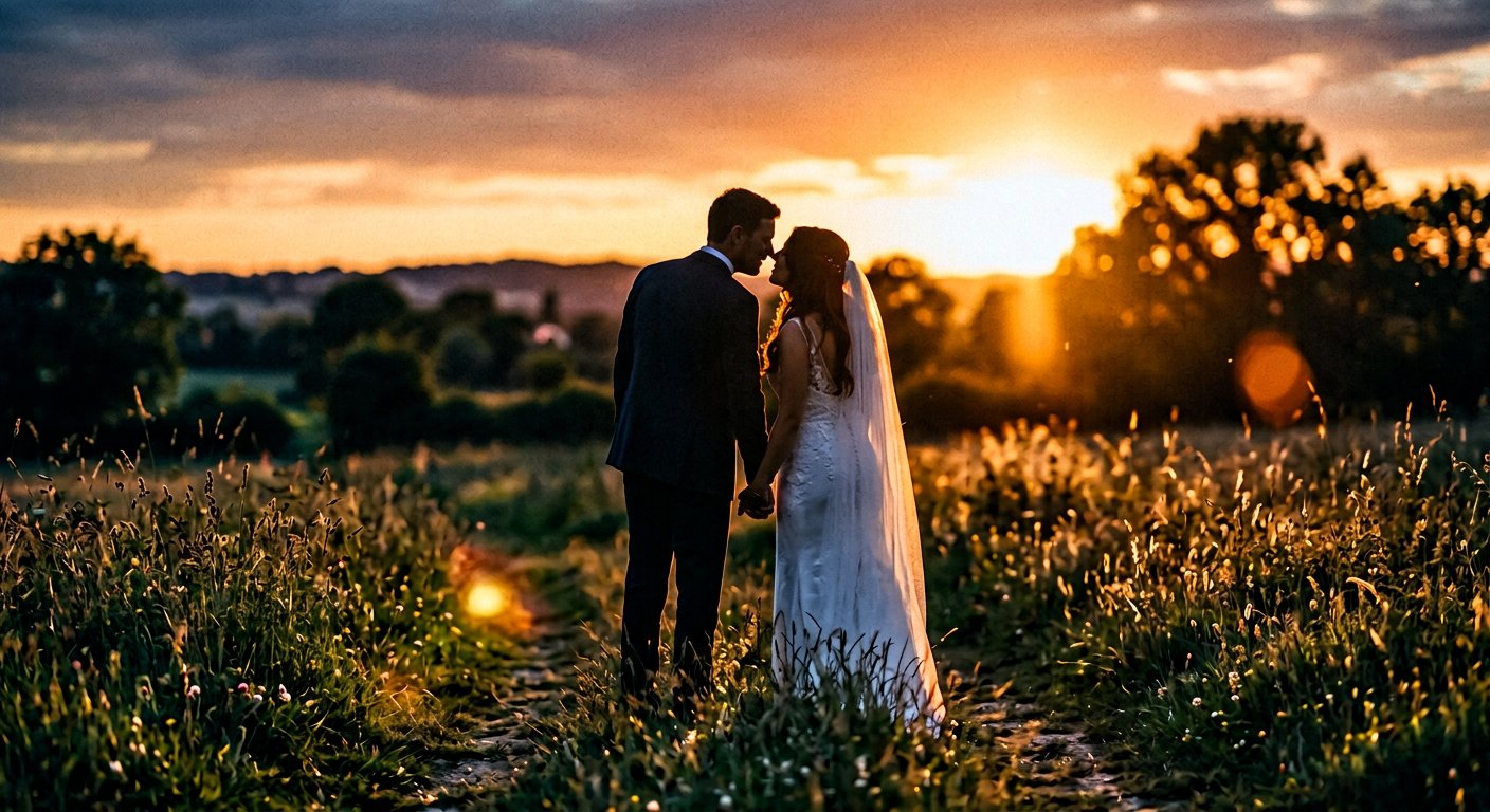 Wedding couple at sunset