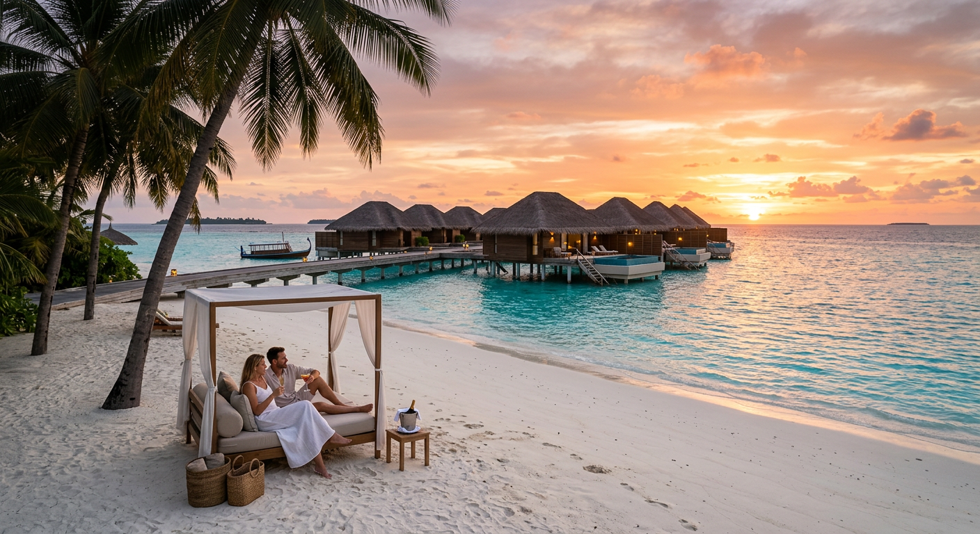 Turquoise beach and palms in the Maldives